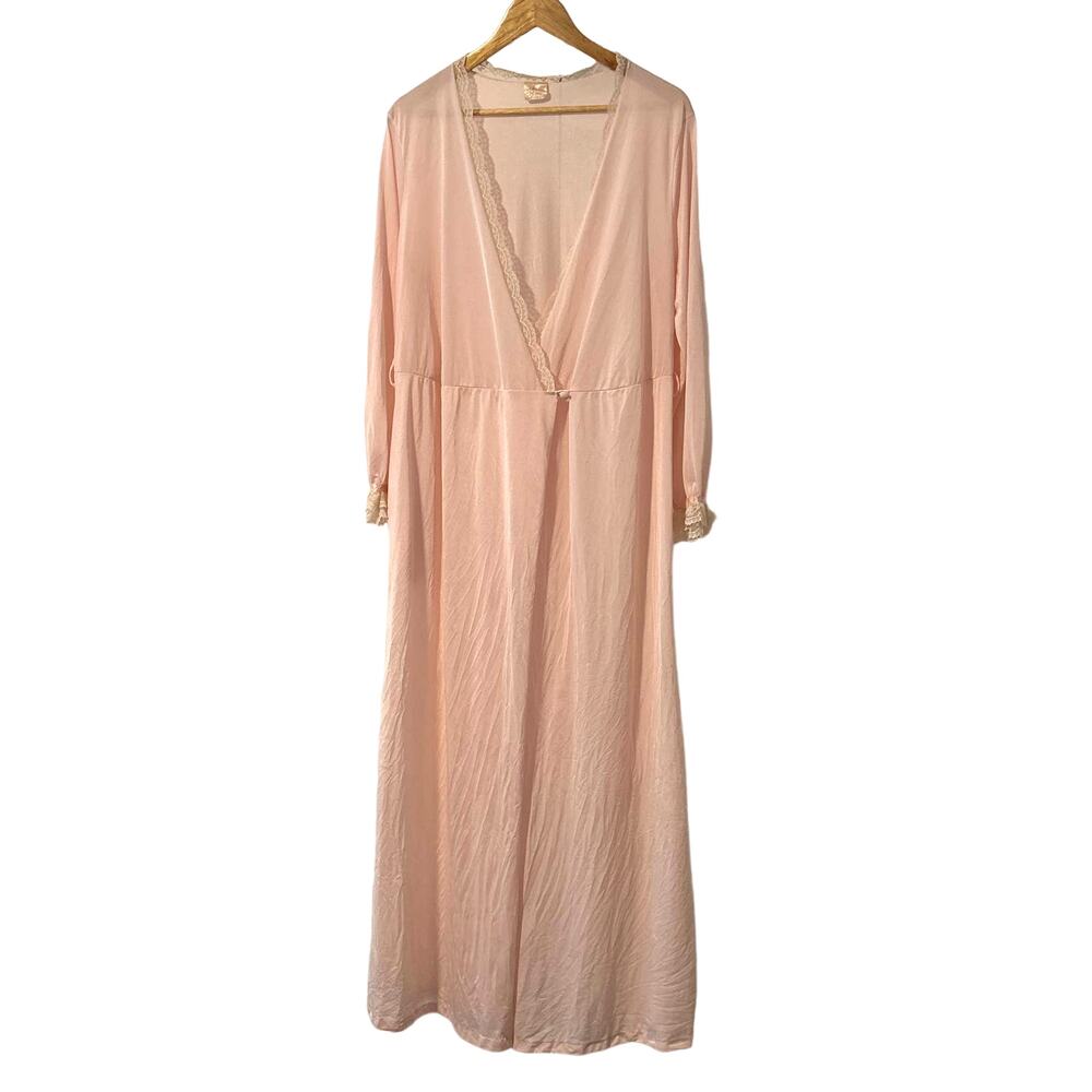 Softness Avon Vintage Pink Lace Trimmed Long Sleeved Robe Sz M/L Circa 1980